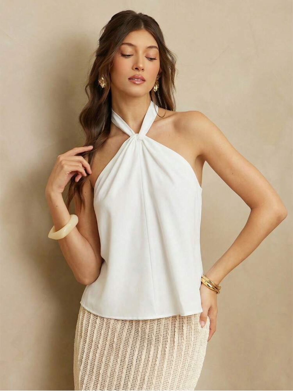 DO+BE White Twist Halter Camisole